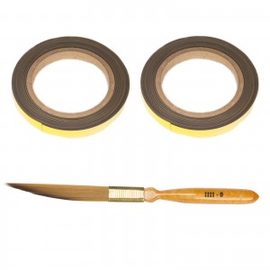 Two Rolls of Flexible and Reusable Andrew Mack Magnetic Tape Mack Mags and Long Stryper Brush 0 for Pinstriping