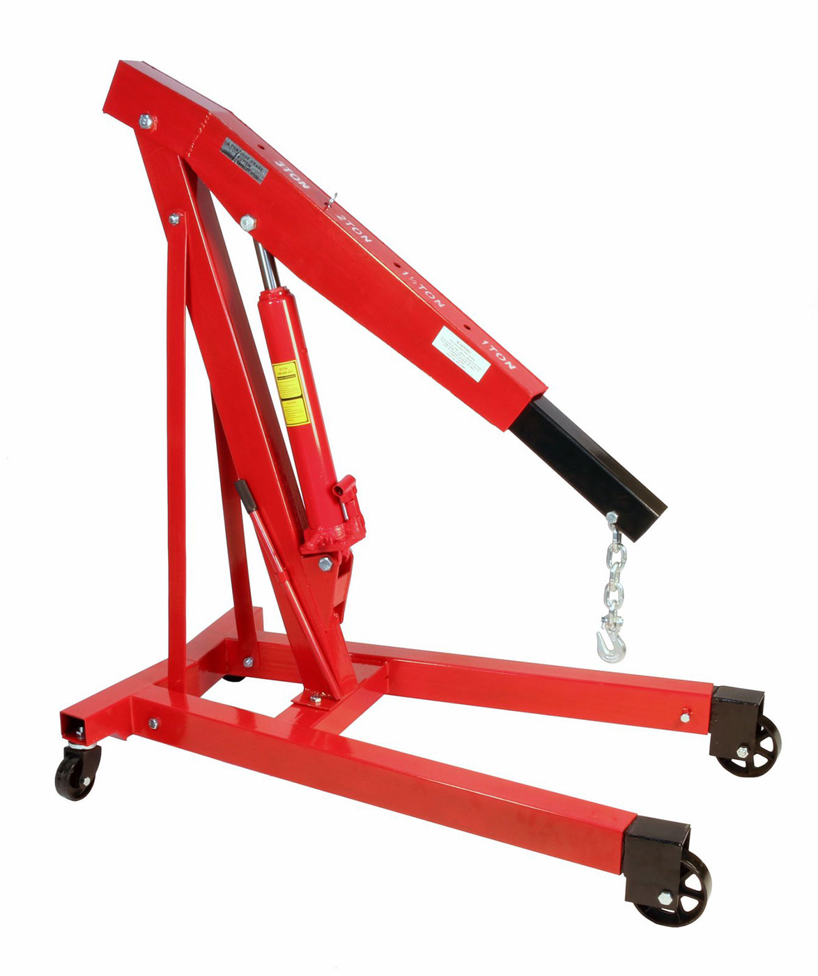 2 Ton Folding Engine Hoist With Leveler – 4000 Lb Heavy Duty Hydraulic Cherry Picker, 6 Wheels, Telescopic Boom, Orange