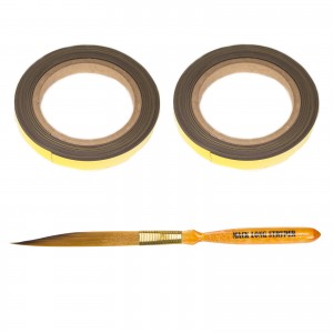 Two Rolls of Flexible and Reusable Andrew Mack Magnetic Tape Mack Mags and Long Stryper Brush 00 for Pinstriping